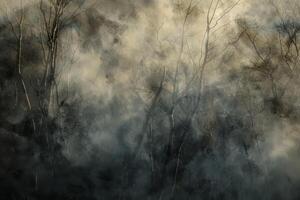 Wisps of fog in a misty woodland photo
