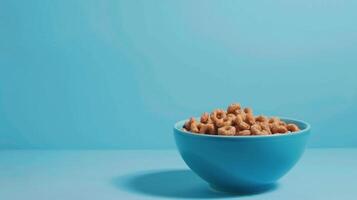 Bowl of cereal rotating against a blank background for copy photo