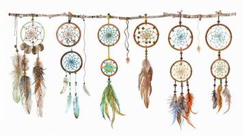 Rustic and charming boho dreamcatchers add a touch of rustic charm and whimsy to designs on white photo