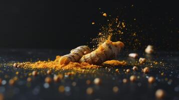 Minimalistic spin of a single piece of turmeric photo