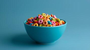Rotating bowl of colorful breakfast cereal photo