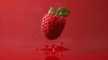 Floating raspberry in a minimalist red composition photo