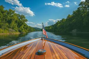 Proudly displaying the American flag on a boat photo
