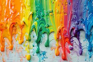 Rainbow-colored crayon wax transparently melting and blending on a canvas photo