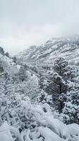 Rocky slopes covered in a blanket of winter snow photo
