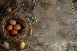 Rustic Easter background with natural textures and earthy tones photo