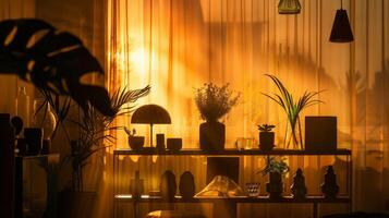 Striking silhouette of interior decor elements against a backdrop of light photo