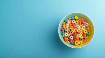 Bowl of cereal rotating against a blank background for copy photo