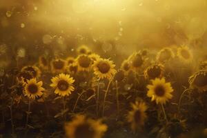 A vibrant field of sunflowers, with golden blooms turning to face the sun photo