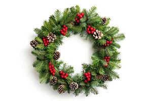 Elegant Christmas wreath on a transparent white background, perfect for holiday greetings photo