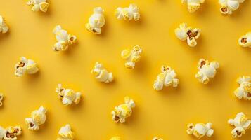 Minimalist layout of spinning popcorn kernels in a minimalist pattern photo
