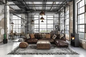 Industrial loft-style decoration on a transparent white background, adding urban sophistication photo
