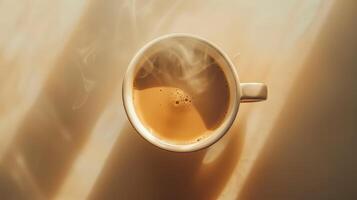 Overhead shot of a hot cup of coffee photo