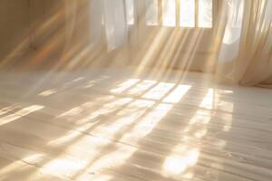 Radiant sunlight rays shining down on a soft transparent white surface, symbolizing warmth and vitality photo