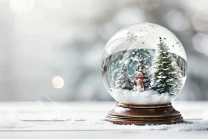 Whimsical Christmas snow globe on a soft transparent white backdrop, adding whimsy to compositions photo