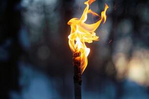 Bright torch flames illuminating the darkness against a transparent white surface, evoking images of adventure photo