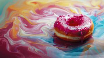 Spinning donut against an abstract background of swirling colors photo
