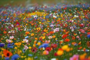 A vibrant field of wildflowers, with a rainbow of colors photo