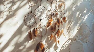 Artistic and handmade boho dreamcatchers bring a sense of warmth and coziness to designs on white photo