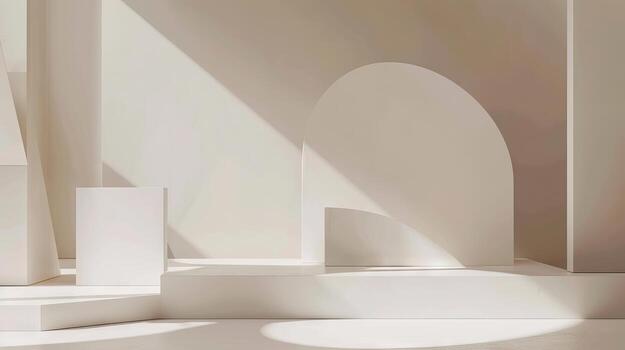 A white room with a white archway and white pillars. The room is empty and has a minimalist feel photo