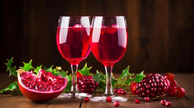 A new year's toast with glasses of sparkling grape juice photo