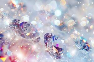 Dazzling gem-like sparkles shimmering against a transparent white background, symbolizing preciousness and luxury photo