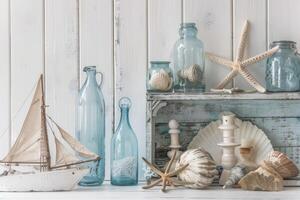 Coastal-inspired nautical decor against a soft transparent white backdrop, evoking seaside charm photo