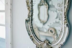 Antique-inspired decorative mirrors against a soft transparent white backdrop, adding vintage charm photo