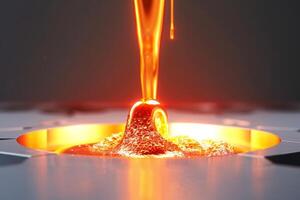 A molten metal is pouring out of a container. Concept of danger and excitement, as the molten metal is hot and can cause harm if not handled carefully photo