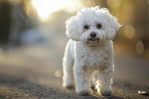Charming Bichon Frise with fluffy white coat and playful demeanor, adding charm to any composition photo
