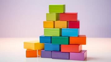 A child's rainbow-colored building blocks photo