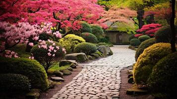 A tranquil garden with colorful blossoms photo