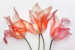 Graceful tulip petals with elegant shapes on a transparent white backdrop, symbolizing elegance and grace photo