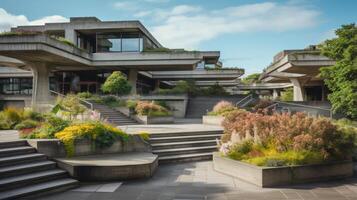 A striking contrast of brutalist and natural elements photo