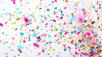 Festive confetti explosions bringing joy and festivity to a pure white backdrop photo