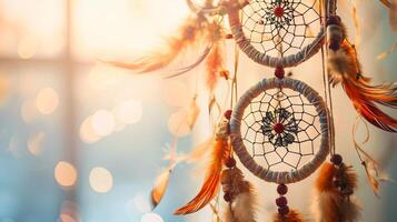 Artistic and handmade boho dreamcatchers bring a sense of warmth and coziness to designs on white photo