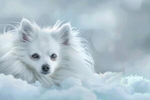 Adorable American Eskimo Dog with fluffy white coat and bright eyes, ideal for cute and cuddly designs photo