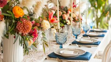 Boho chic feathers adding a pop of color and style to a white setting photo