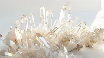 Crystal structures with a crystalline clarity, reflecting light in a dazzling display against white photo