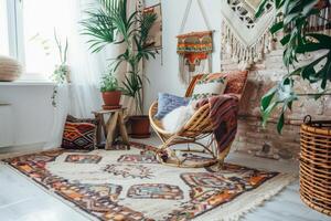 Bohemian-inspired eclectic decor against a soft transparent white surface, ideal for eclectic designs photo