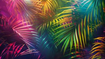 A colorful image of a tropical forest with many green leaves photo