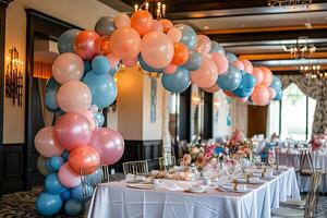 Balloon garland adorning a wedding reception venue, adding a touch of whimsy photo