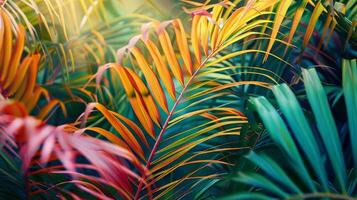 A colorful leafy plant with a variety of colors including green, yellow, and red photo