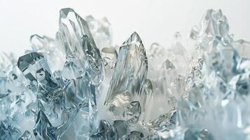 Abstract crystal formations resembling intricate ice sculptures against a clean white backdrop photo