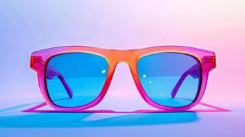 Bold and colorful neon sunglasses set against a pristine white backdrop photo