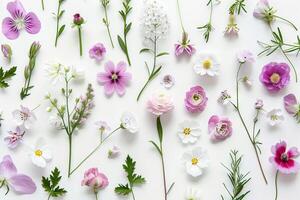 Botanical illustration of delicate flowers on a transparent white surface, perfect for floral-themed projects photo