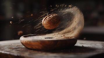 Simple and elegant spin of a piece of nutmeg photo
