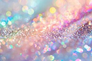Glowing rainbow-colored sparkles shimmering against a soft transparent white surface, adding vibrancy and joy photo