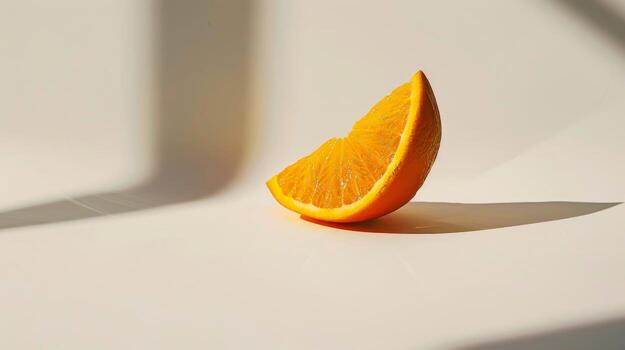 Captivating silhouette of levitating slice of orange in a serene minimalist arrangement photo