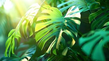 A leafy green plant with a large leaf that is open to the sun. The leaf is large and green, and it is surrounded by other leaves. Concept of growth and vitality photo